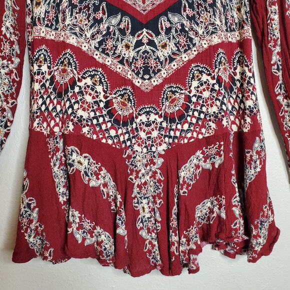 Free People Smooth Talker Floral Long Sleeve Swing Tunic Red Size XS Boho Chic - Picture 7 of 15